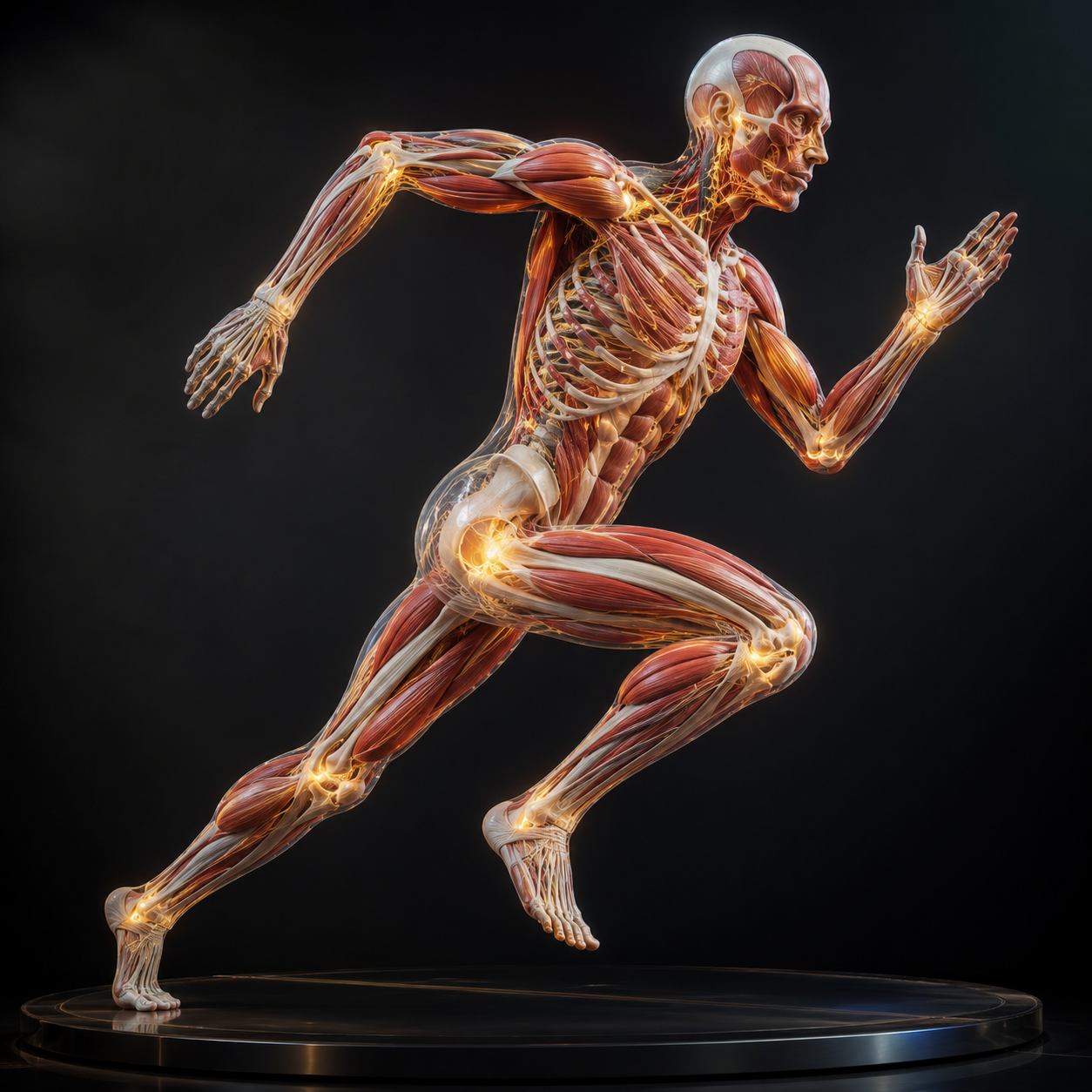 Anatomische Darstellung eines Körpers in Bewegung
